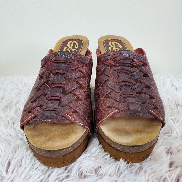 Sbicca Braided Leather Wedge Clog Sandals - Picture 10 of 10